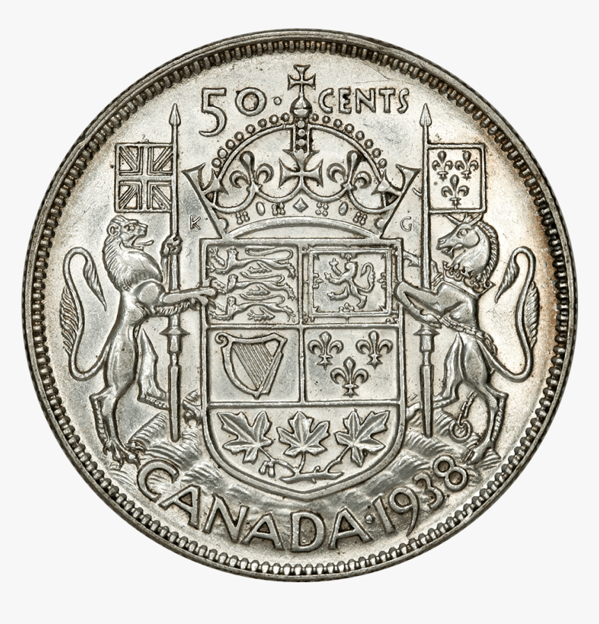 1938 Canada 50 Cent Silver Km - 50 Cents Canada 1953, HD Png Download