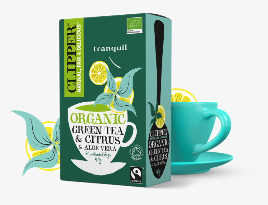 Organic Fairtrade Green Tea & Citrus & Aloe Vera - Clipper Green Tea Ginseng Raspberry, HD Png Download