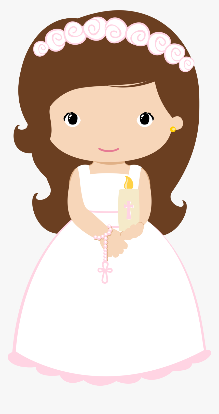 Girl With Candle And Rosary - First Communion Clipart Girl, HD Png Download