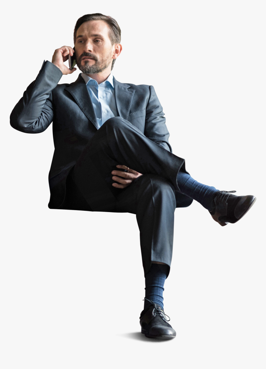 Office Businessman Sitting With Phone Cut Out - Architecture People Sitting Png, Transparent Png