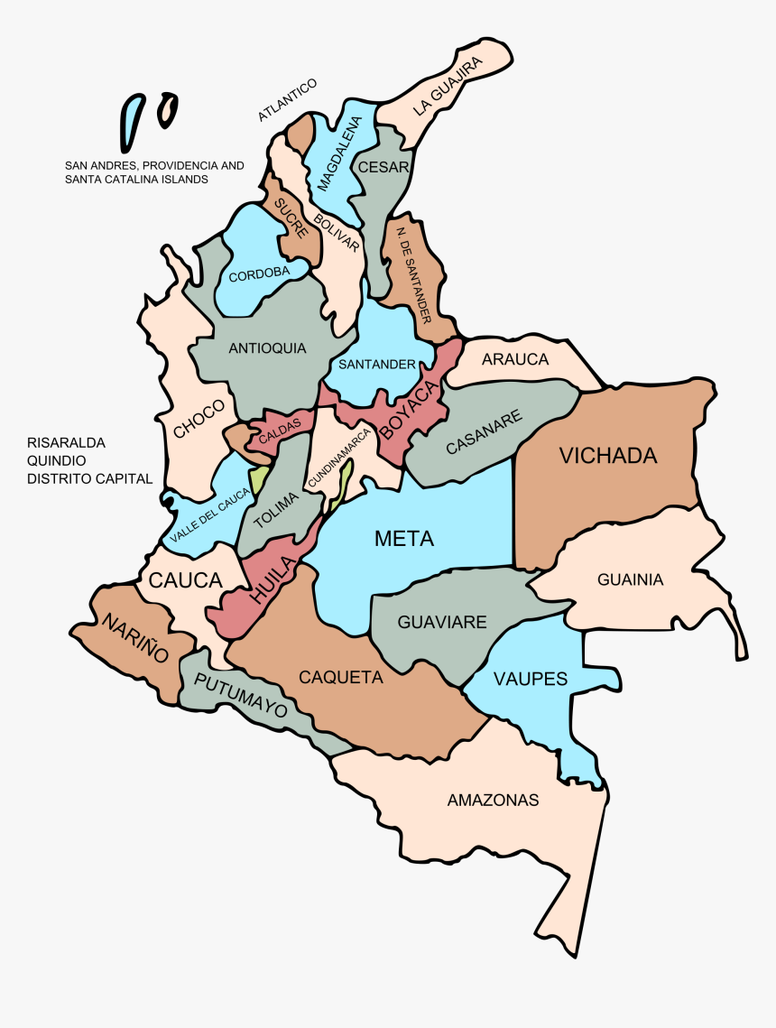 350px-departments Of Colombia Svg - Colombia Map Departments, HD Png Download