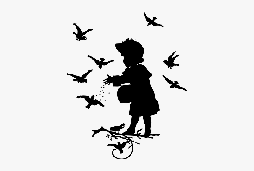Girl Feeding Birds Vector Illustration - Feeding Birds Clip Art, HD Png Download