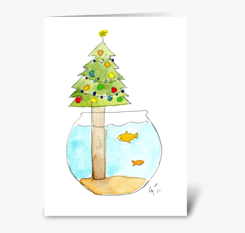 Fish Bowl Christmas Greeting Card - Child Art, HD Png Download