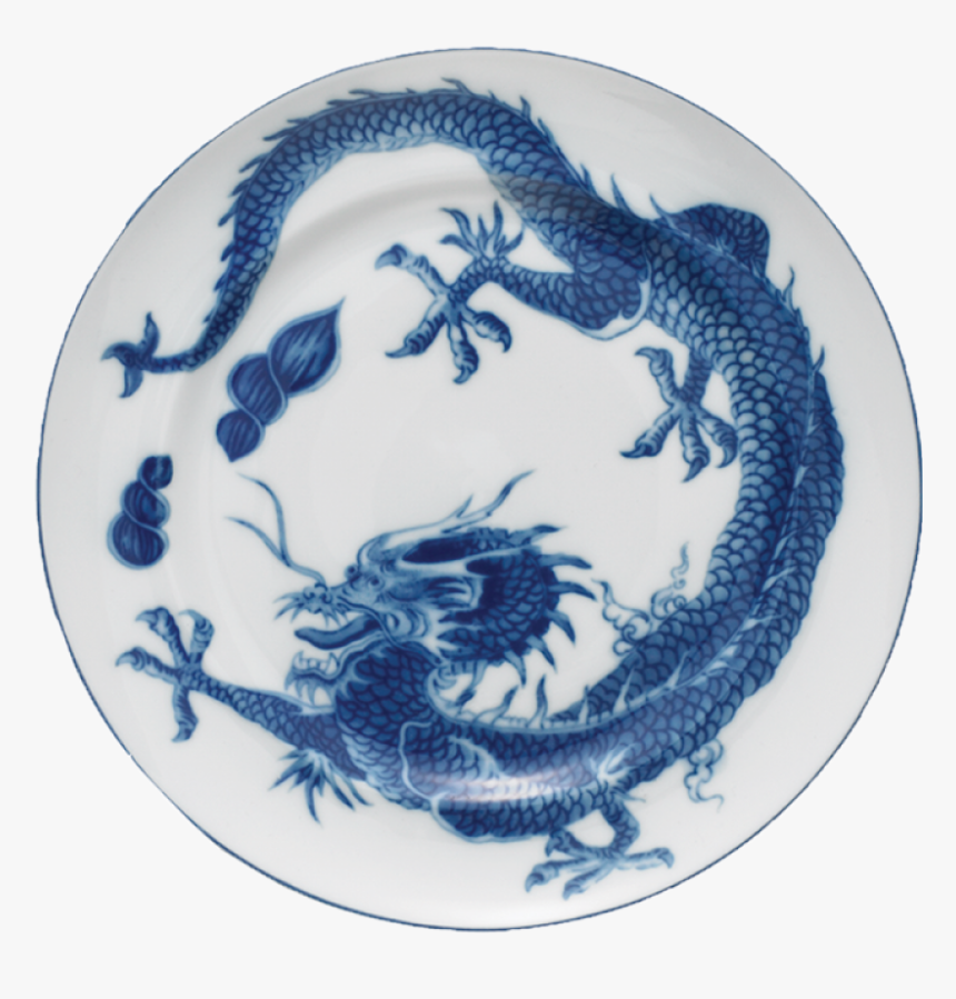 Blue Dragon Dessert Plate With Center - Chinese Blue And White Porcelain Plates, HD Png Download