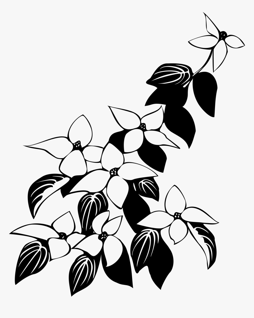 Leaves And Flowers Line Art, HD Png Download