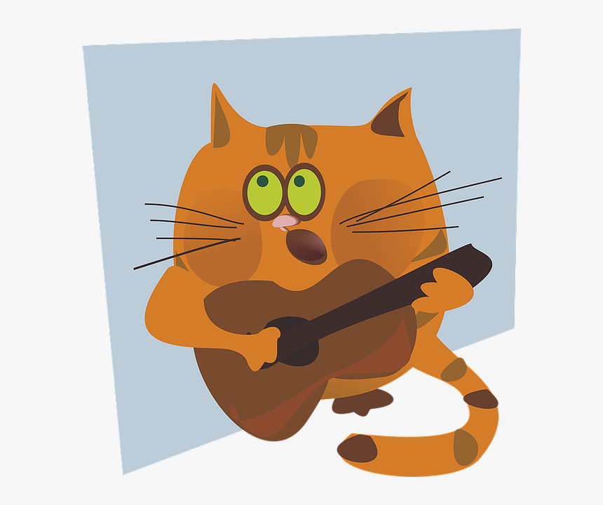 Cat, Vector, Figure, Animal, Guitar, Singing, Orange - Cat Playing Guitar Cartoon Png, Transparent Png