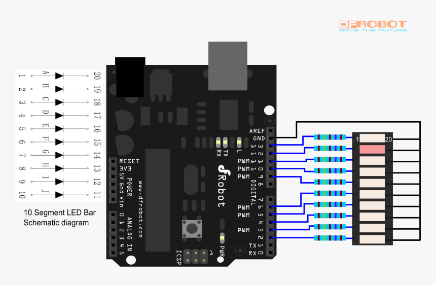 10 Segment Led Bar Graph Connection - Arduino Led Potentiometer, HD Png ...