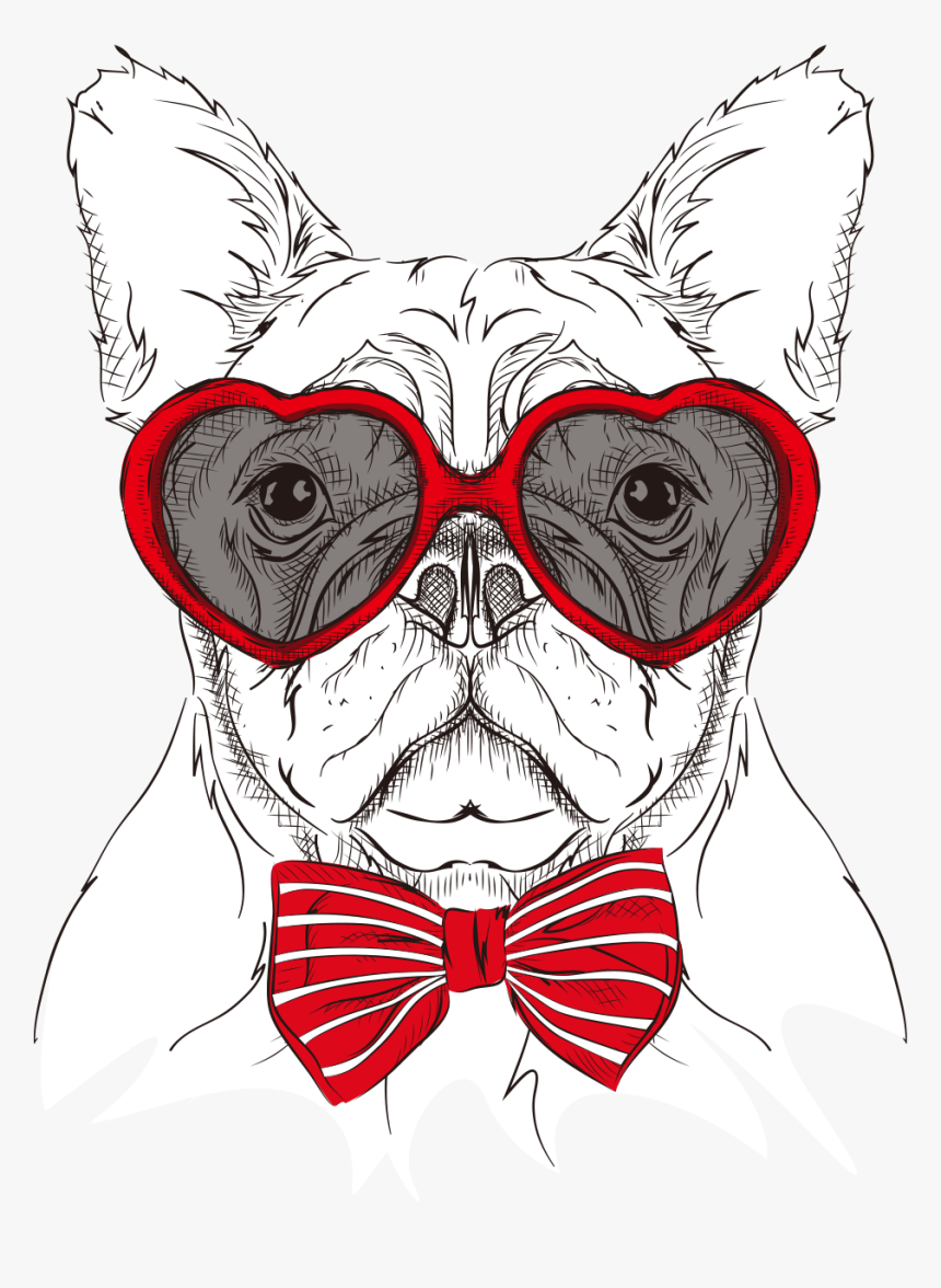 Cartoon Dog S Head Painted Glasses Bow - Dog In Bowtie Clipart, HD Png Download