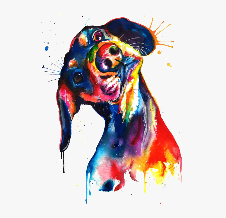 Canvas Watercolor Print Puppy Painting Dachshund Clipart - Dachshund Watercolor, HD Png Download