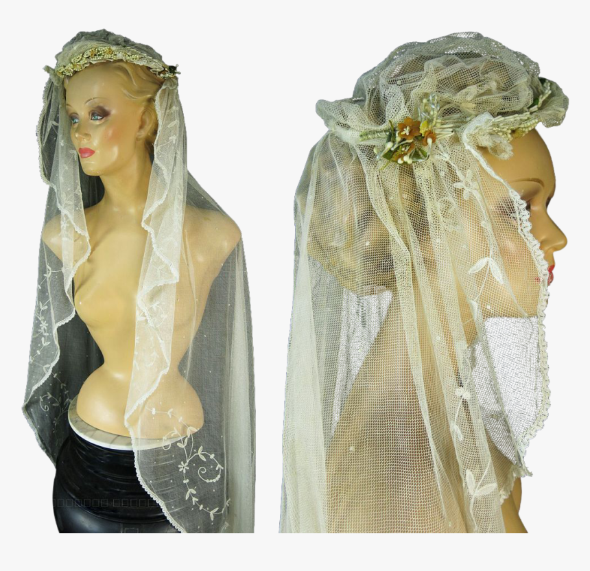 Lovely Vintage 1920 S Tambour Lace Wedding Veil With - Bridal Veil, HD Png Download