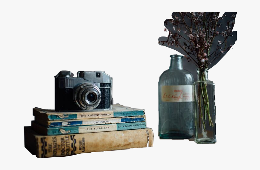 #camera #vintage #old #retro #books #flowers #bottles - Vintage Still Life Photography, HD Png Download