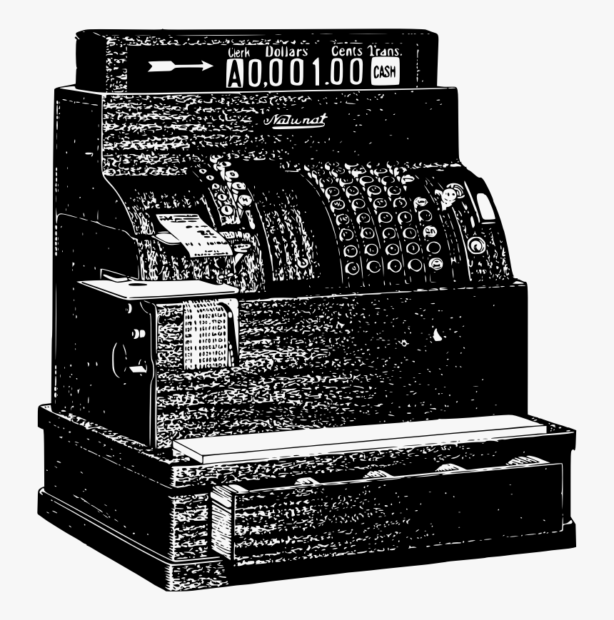 Monochrome And White - Old Fashioned Cash Register Black In White, HD Png Download
