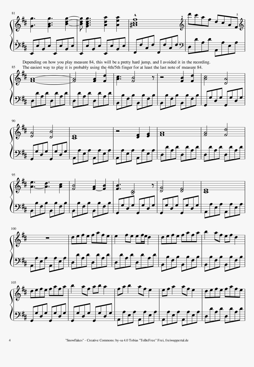 Snowflakes Tobefree 4 - Merlin Piano Sheet Music, HD Png Download