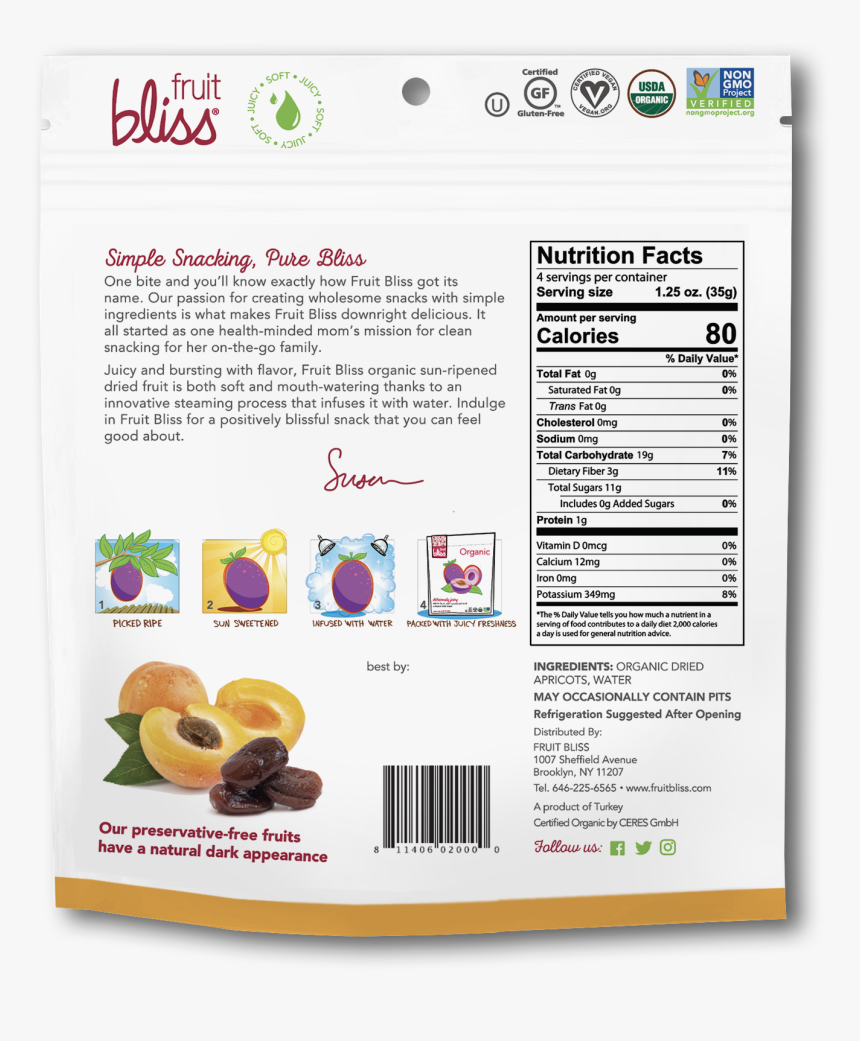 Fruit Bliss Turkish Apricots Organic Snacks - Fruit Bliss Best Before, HD Png Download
