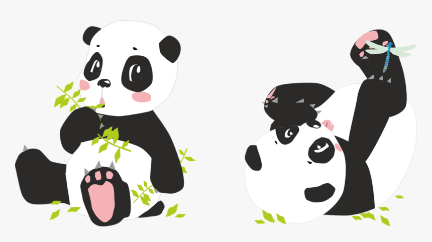 Panda, Pandas, Bear, Dragonfly, Bamboo, Black, White - Love Missing You Already, HD Png Download