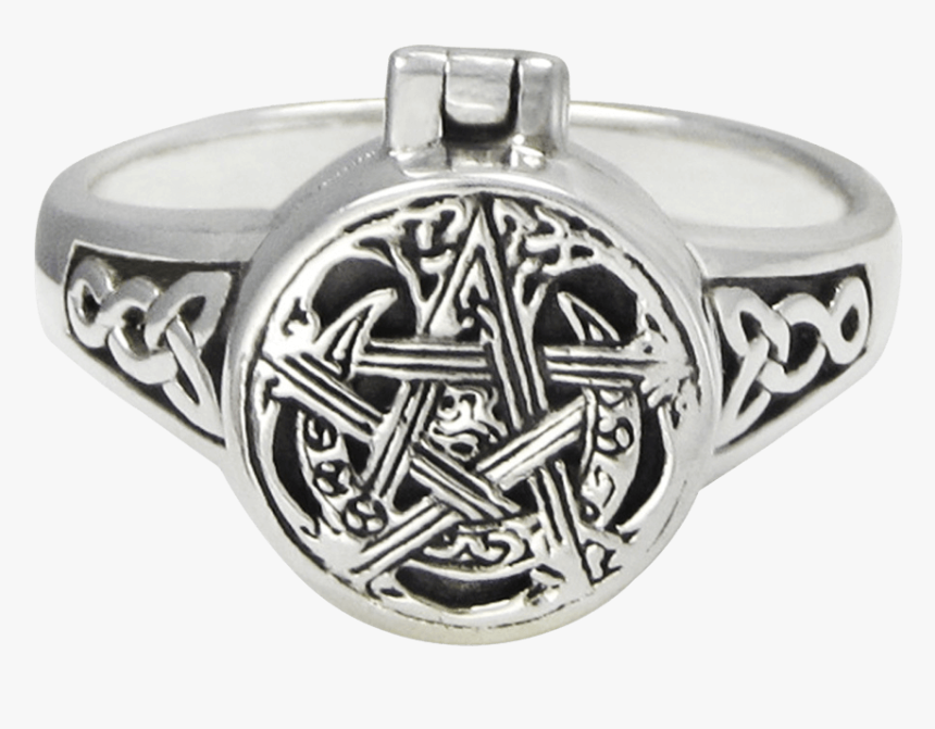 Sterling Silver Moon Pentacle Poison Ring - Bracelet, HD Png Download