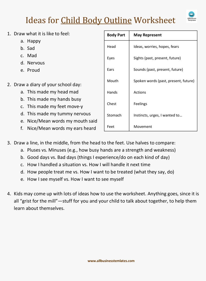 Ideas For Child Body Outline Worksheet Main Image - Illinois Petition Involuntary Admission Example, HD Png Download