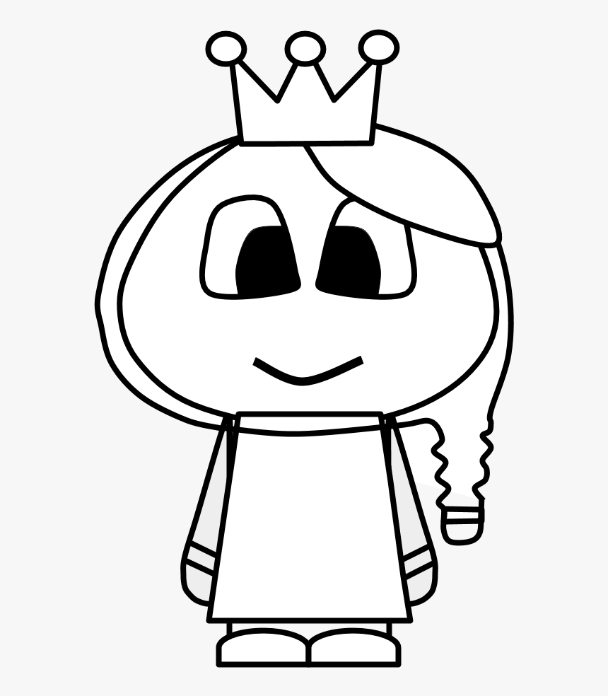 Princess, Crown, Big Eyes, Cartoon Person, Black And - Cartoon Person With Crown, HD Png Download
