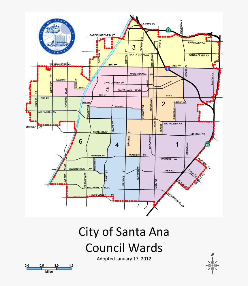 Council Ward Map - Map De Santa Ana Ca, HD Png Download