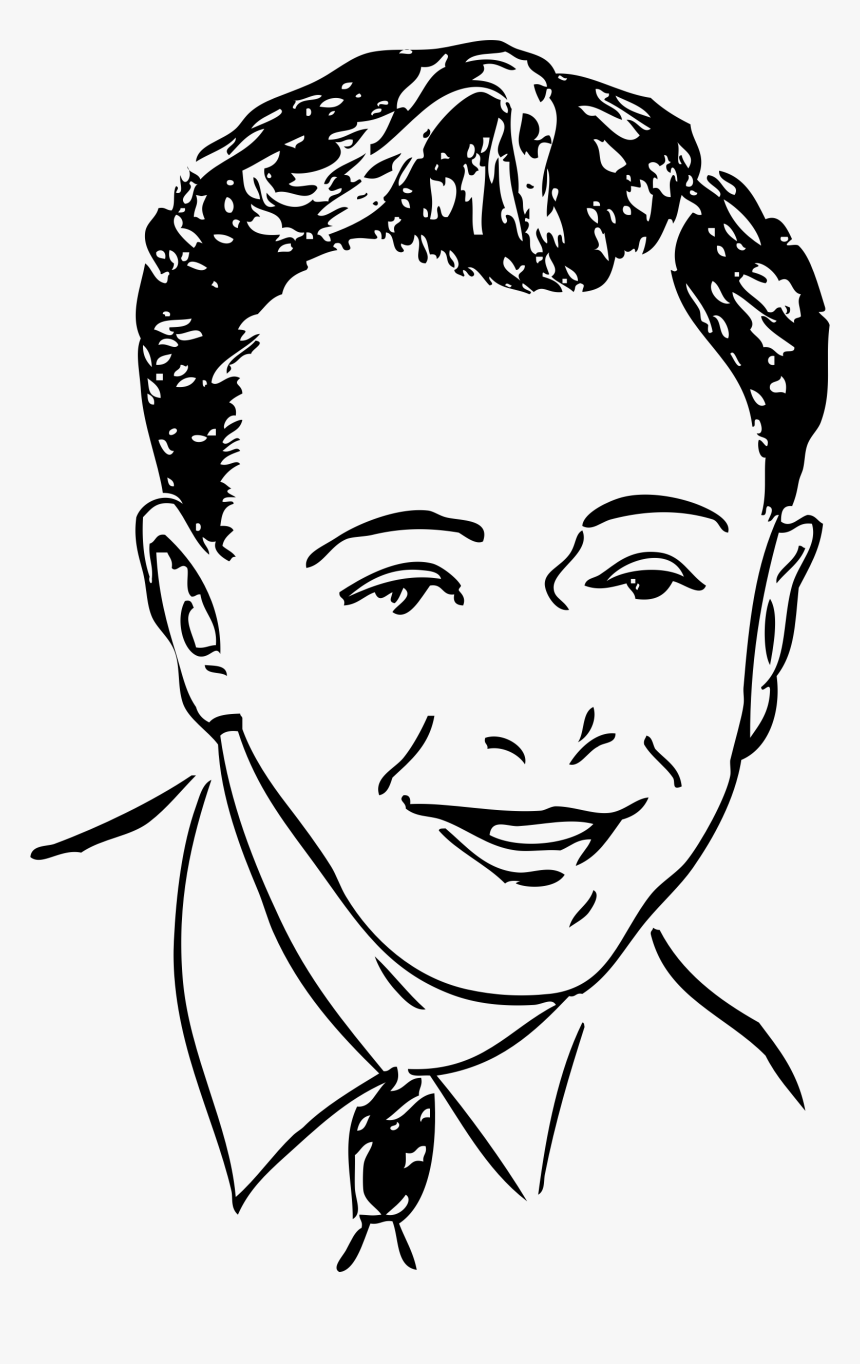 Medium Haircut With Side Part Clip Arts - Gents Face Line Art, HD Png Download