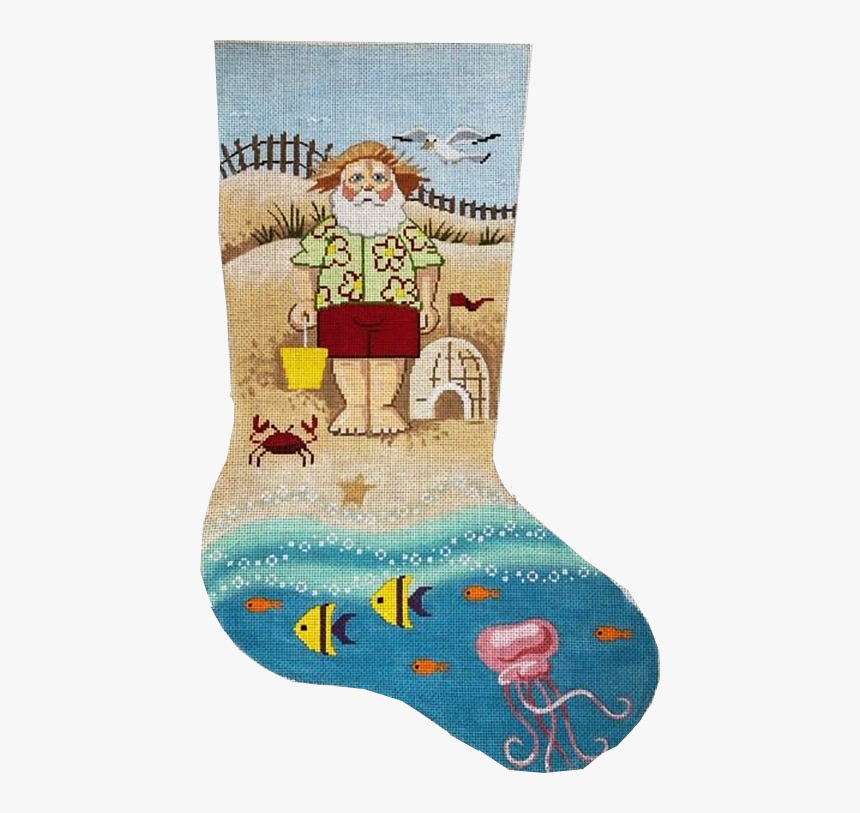 Christmas Beach Cross Stitch Stocking, HD Png Download