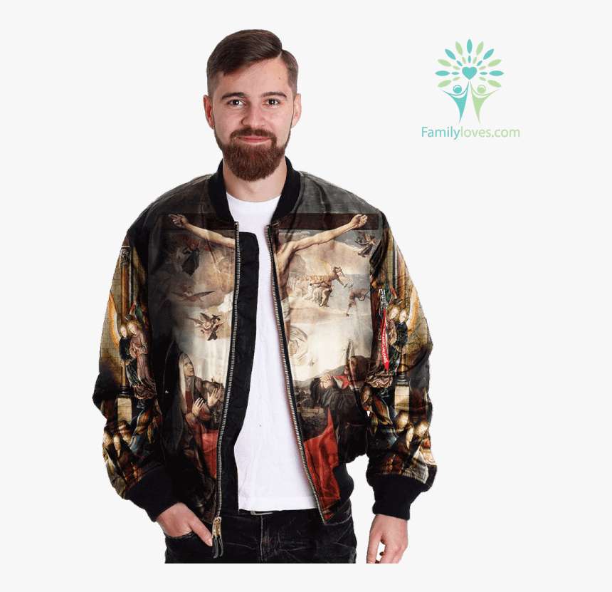 Jesus Christ And The Virgin Mary Over Print Jacket - Jacket, HD Png Download