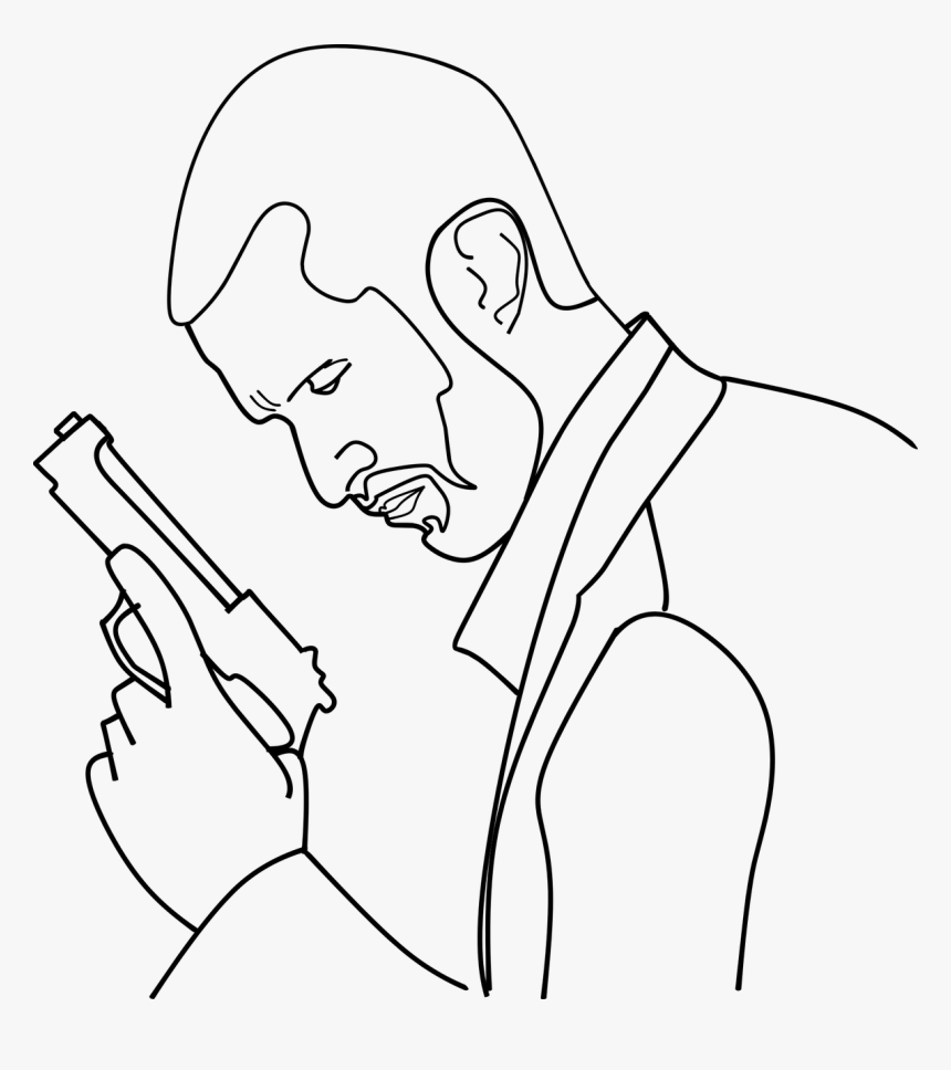 Outline Danger Gun Free Photo - Gun With Man Draw Ing, HD Png Download