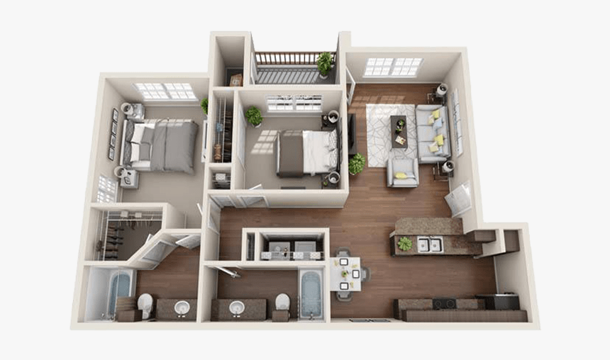 Spacious Two Bedroom Apartment At The Blvd At Medical - Floor Plan, HD Png Download