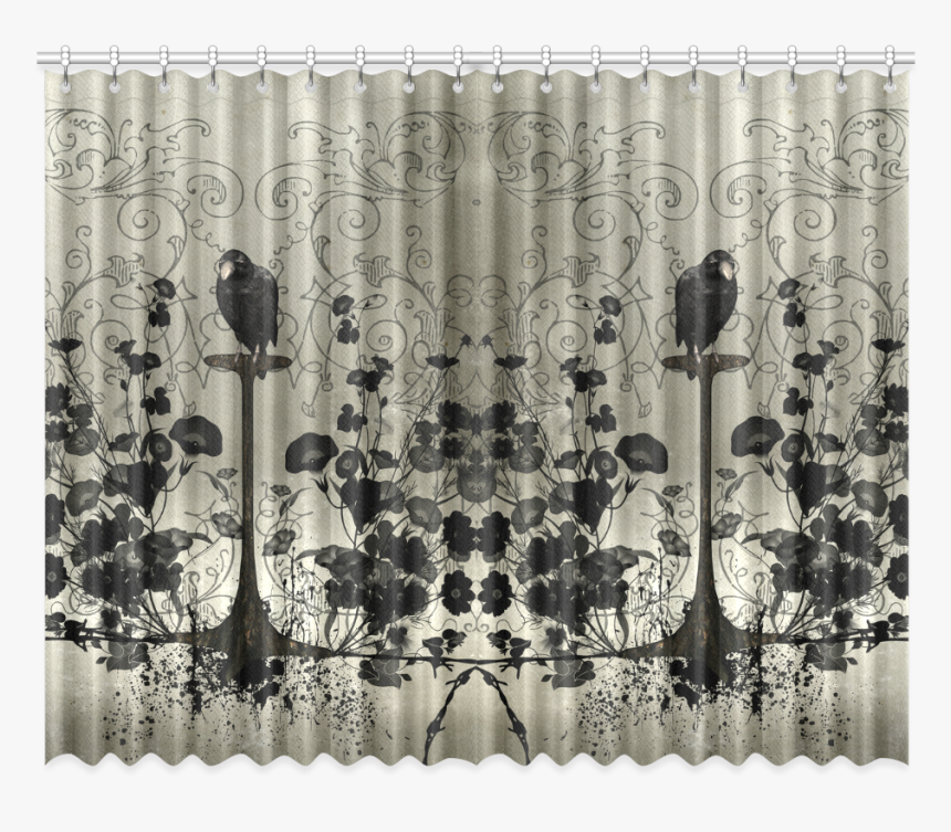 Crow With Flowers On Vintage Background Window Curtain - Window Valance, HD Png Download