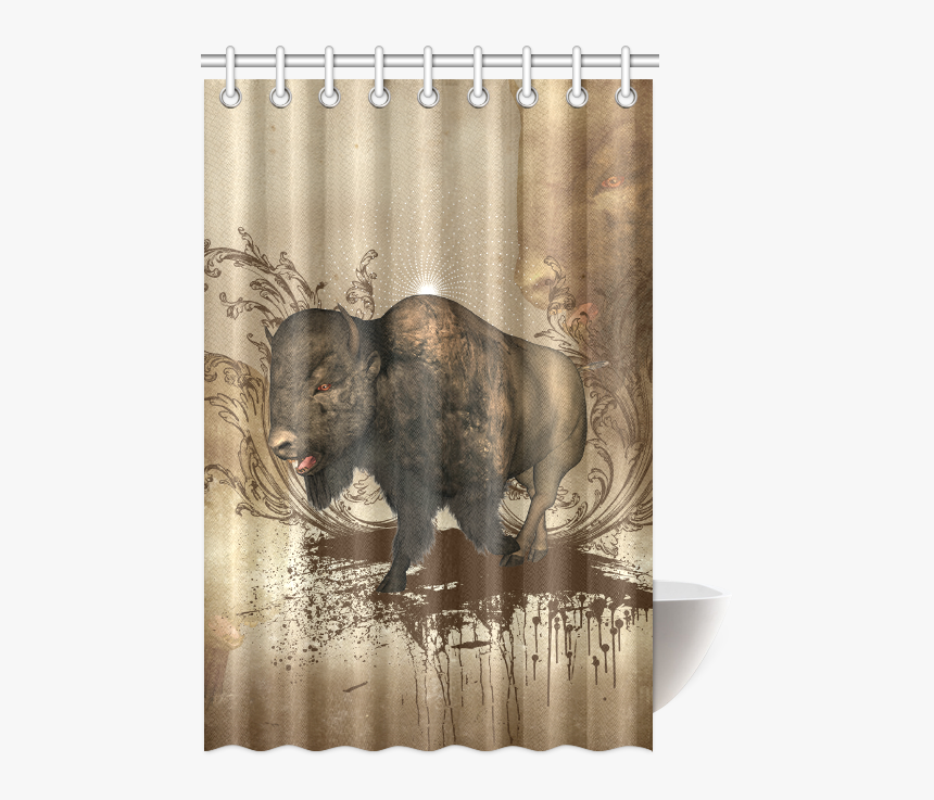Awesome Bison On Vintage Background Shower Curtain, HD Png Download