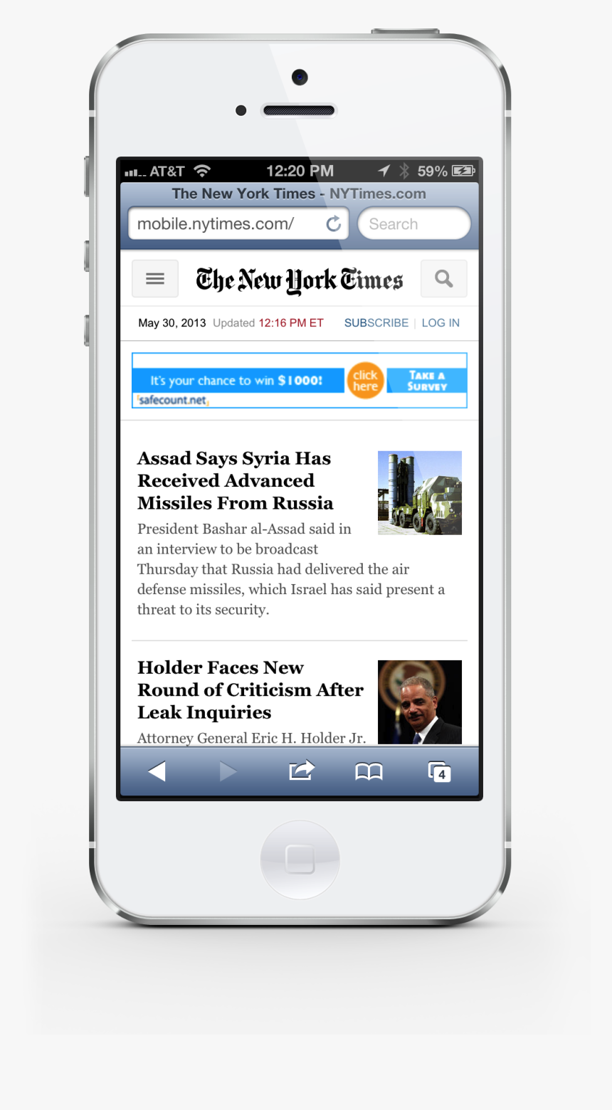 The New York Times Updates Its Mobile Website For First - Smartphone, HD Png Download
