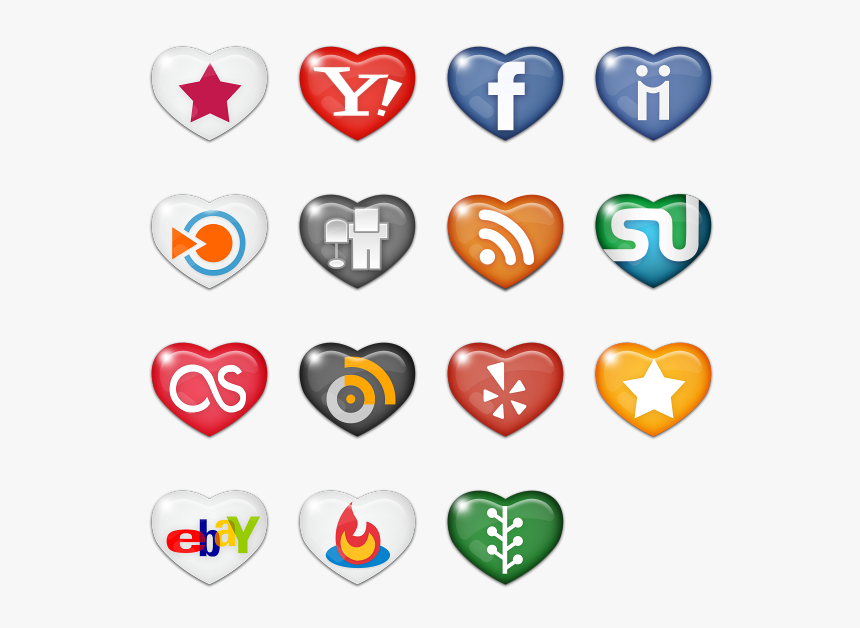 Transparent Social Media Icon Pngs - Heart Shape Social Media Icons Png, Png Download