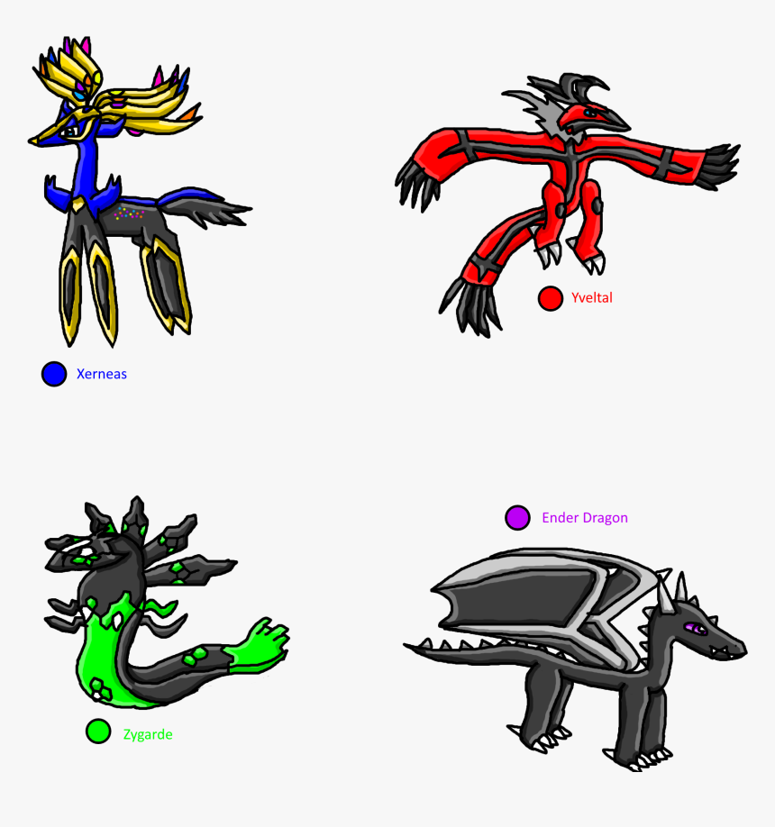 Xerneas, Yveltal, Zygarde, And Ender Dragon - Xerneas Yveltal Zygarde Fusion, HD Png Download