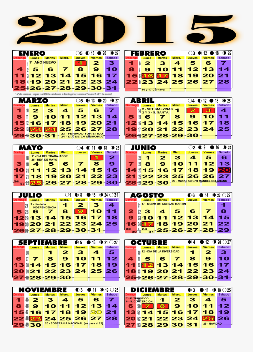 Almanaque 2015 Argentina Clip Arts - Almanaque 2015 Argentina Con Feriados, HD Png Download