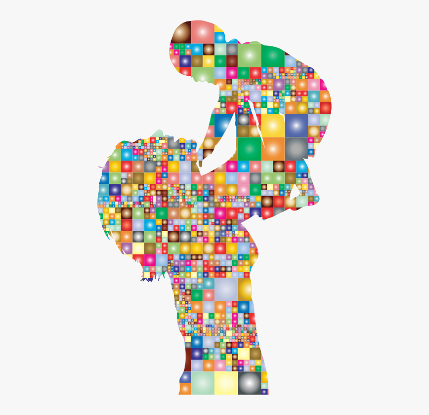 Prismatic Mosaic Mother And Baby Silhouette - Silhouette Baby And Mother Png, Transparent Png