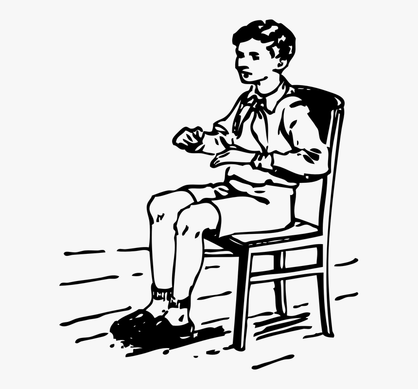Boy, Student, Sitting, Chair, Raising, Arms, School - Sat Black And White, HD Png Download