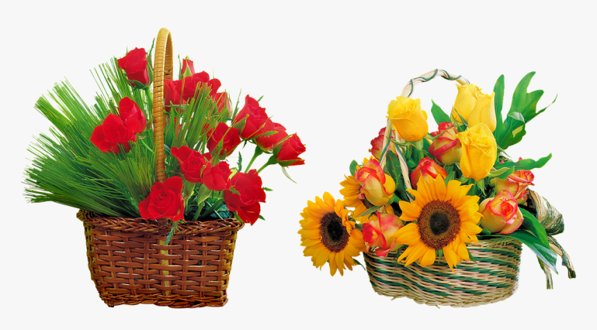 Flowers In Basket, Sunflowers, Tulips, Easter, Spring - Bom Dia Outubro Seja Bem Vindo, HD Png Download