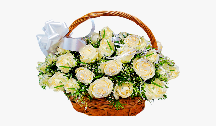 50 White Roses Basket - Transparent Wedding Flower Basket, HD Png Download