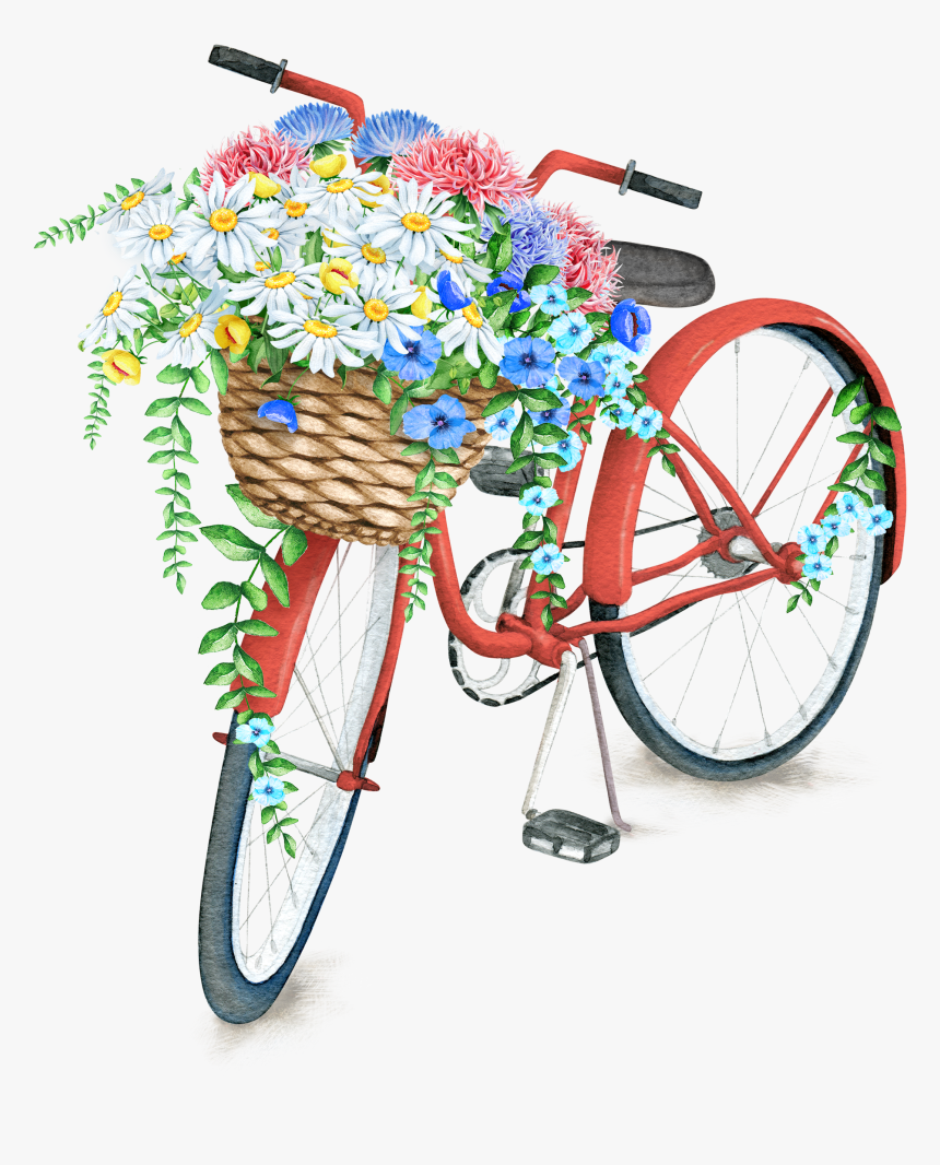 Transparent Bike Clip Art - Bicycle Png With Flower Basket, Png Download