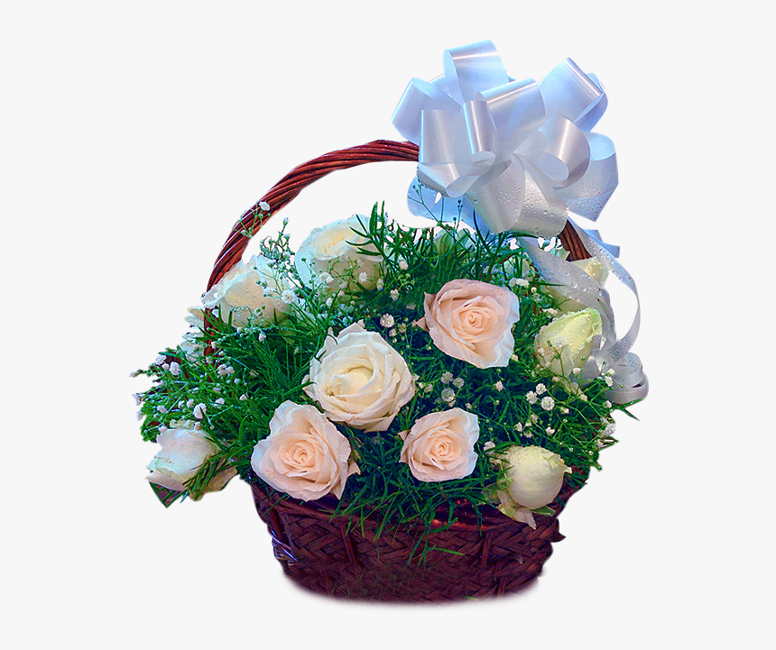 24 White Roses Basket - Garden Roses, HD Png Download