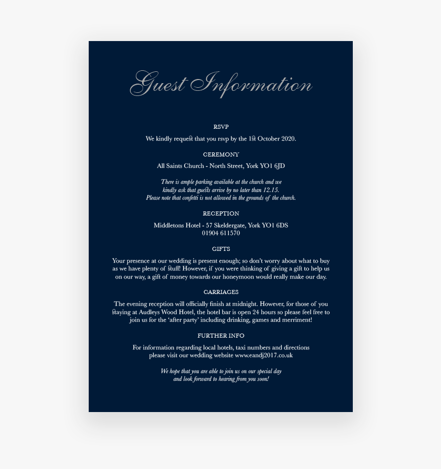 Stylish Sparkle Wedding Information Card - Calligraphy, HD Png Download