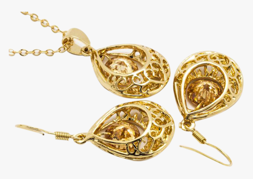 18k Gold Plated Jewellery Set Golden - Locket, HD Png Download