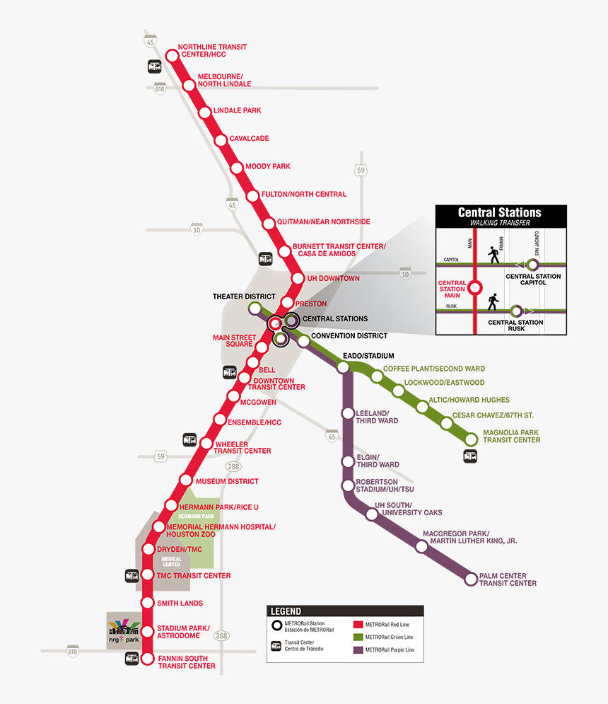 Public Transporation Map - Houston Metro Rail Map, HD Png Download