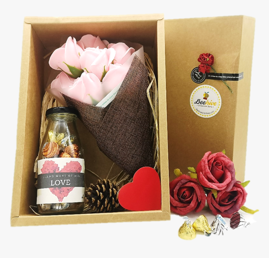 Beehive Handmade Flower Bouquet & Bottled Kisses - Hybrid Tea Rose, HD Png Download