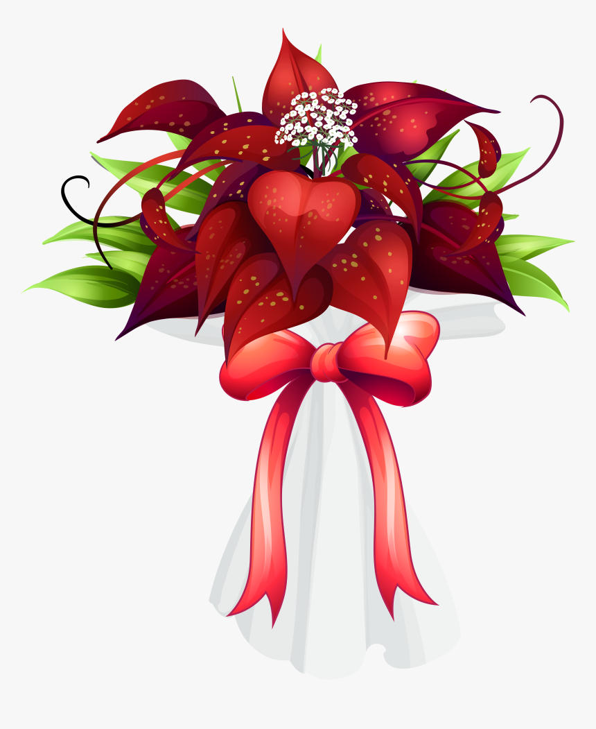 Red Flowers Bouquet Png Clipart Image - Transparent Flower Bouquet Png, Png Download