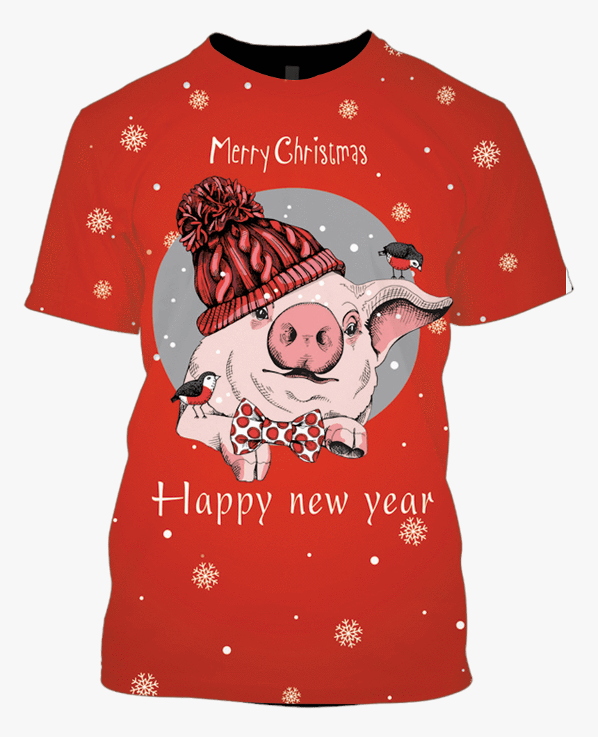 3d Pig Merry Christmas Full Print T Shirt - Illustration, HD Png Download