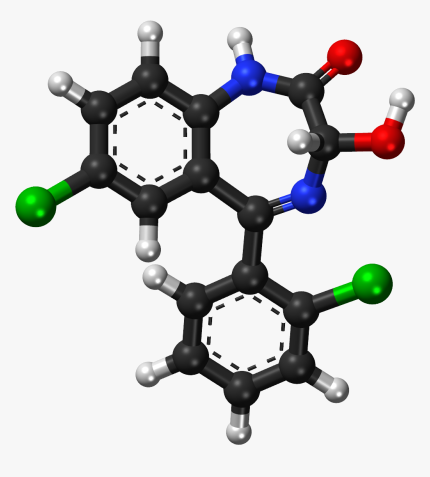 Lorazepam Ball And Stick Model - Clonazepam Molecule Ball And Stick, HD Png Download