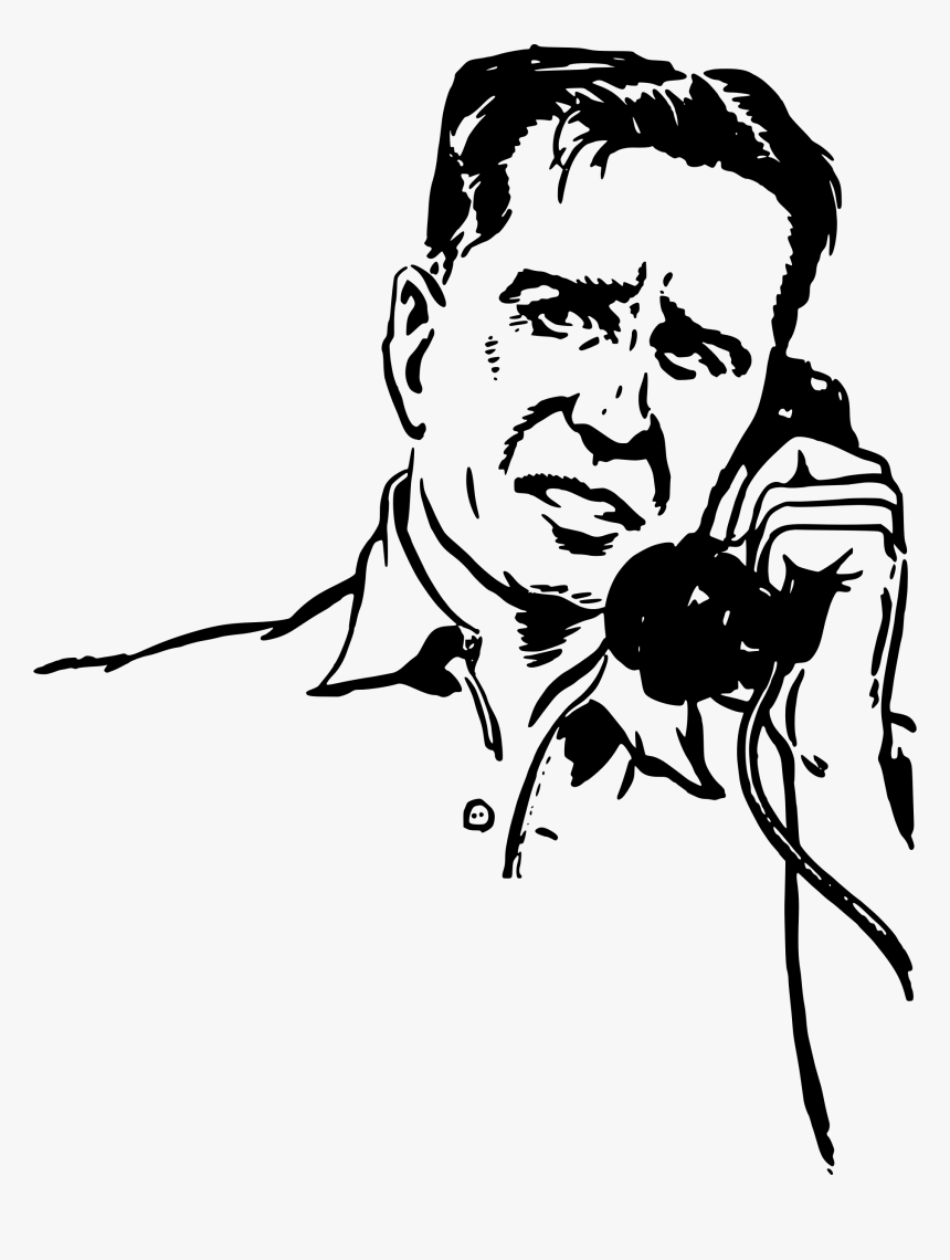 Svg Transparent Stock Clipart Man On The - Man On Phone Line Art, HD Png Download