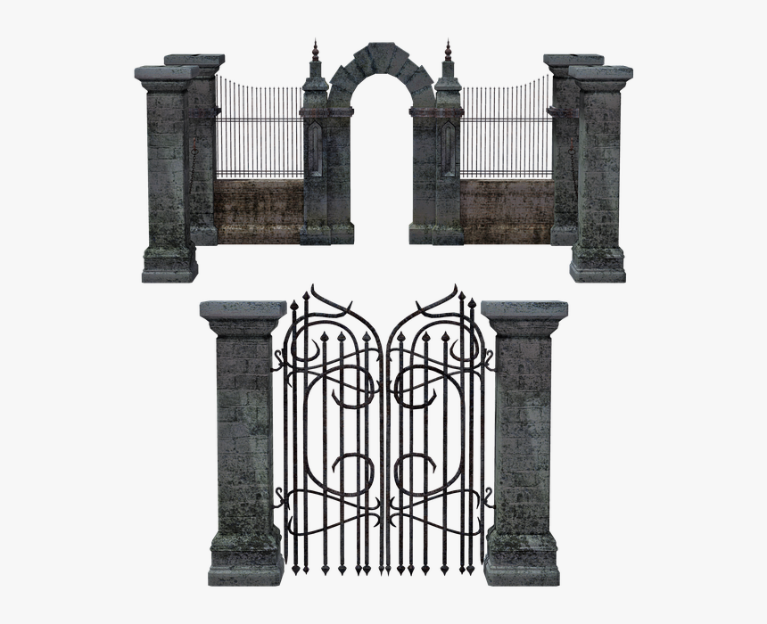Gate, Portal, Entrance, Fence, Iron, Stone, Mausoleum - Clipart Black And White Lgate, HD Png Download