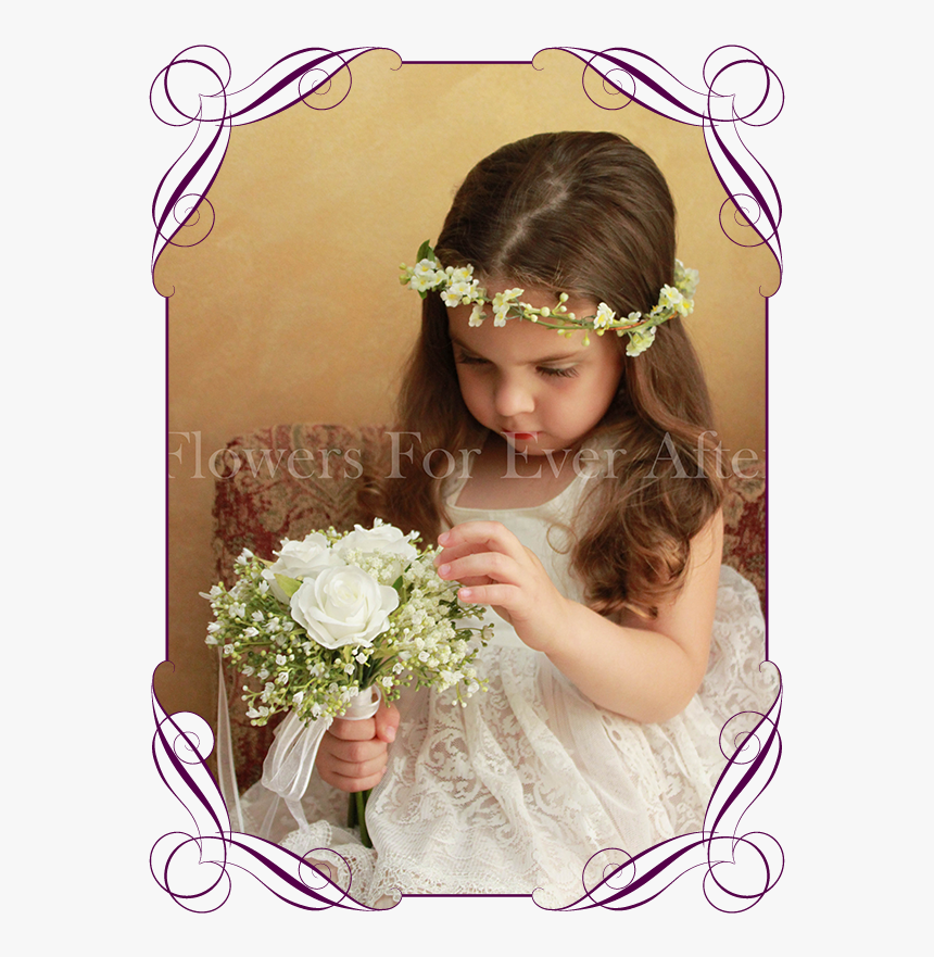 Silk Artificial White Boho Rustic Wedding Flowergirl - Bouquet, HD Png Download